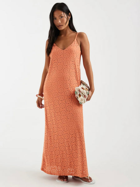 VM Floral Broderie Cami Maxi Dress In Orange