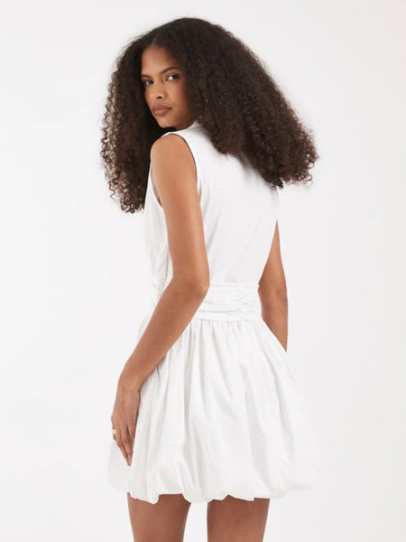VM Sleeveless Balloon Mini Dress In White