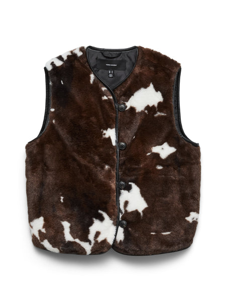VM Faux Fur Button Front Animal Print Gilet Waistcoat