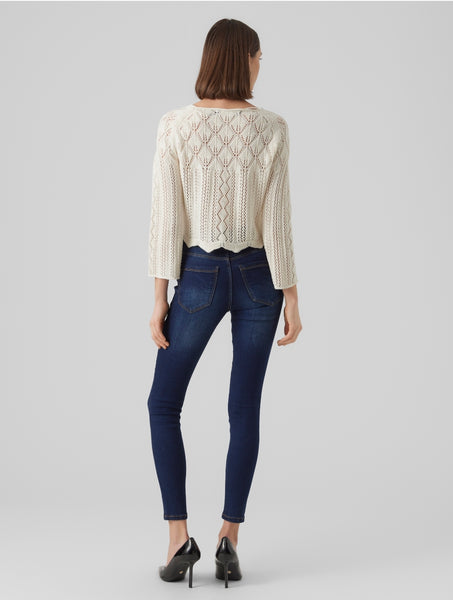 VM Short Crochet Knit Jumper In Cream