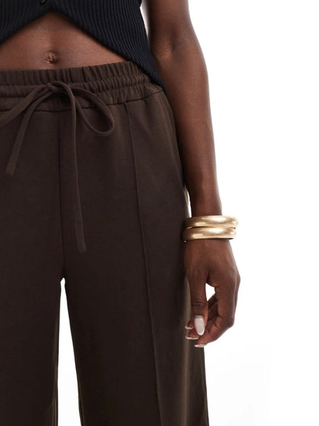 Vila Wide Leg Trousers In Chocolate Brown