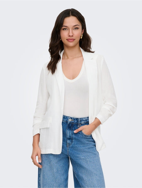 Only 3/4 Sleeve Oversized Linen Look Blazer In White
