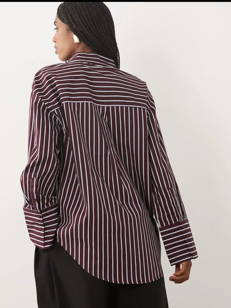 JDY Oversized Striped Shirt In Burgundy & Blue