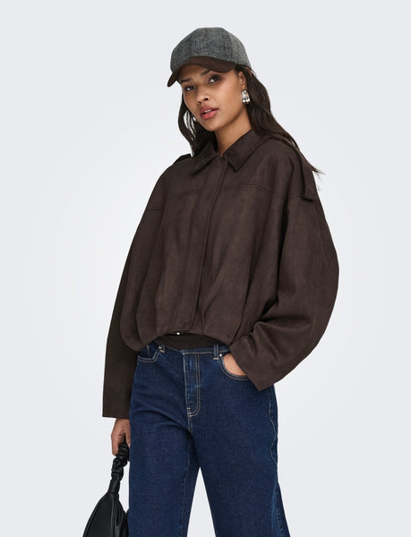 JDY Faux Suede Bomber Jacket In Brown