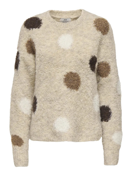 JDY Round Neck Spotty Long Sleeve Knit Jumper In Beige