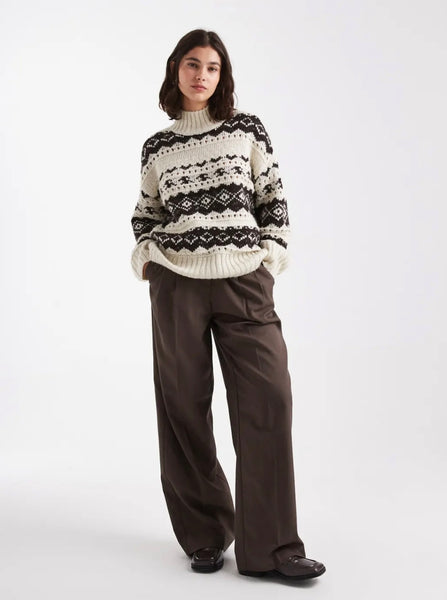 VM Cosy Fairisle Knit Jumper In Chocolate Brown