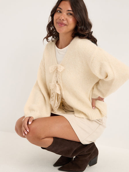 Only Lace Tie Front Long Sleeve Cardigan