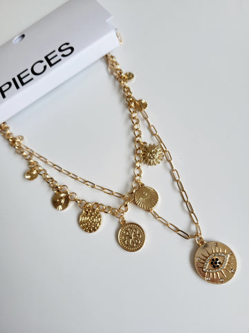 Pieces Gold Evil Eye Coin Two Piece Necklace