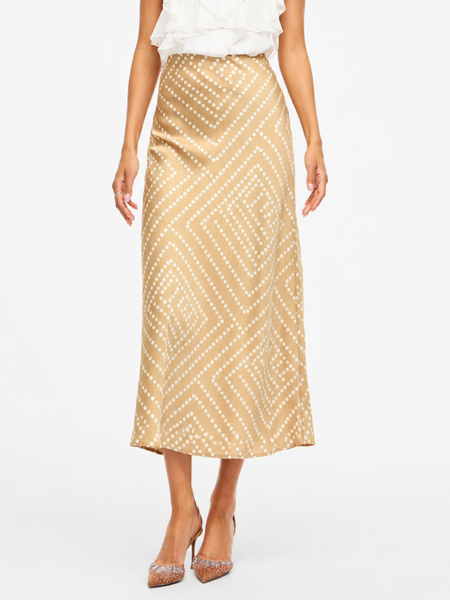 Vila High Waist Satin Midi Skirt In Birch Polkadot