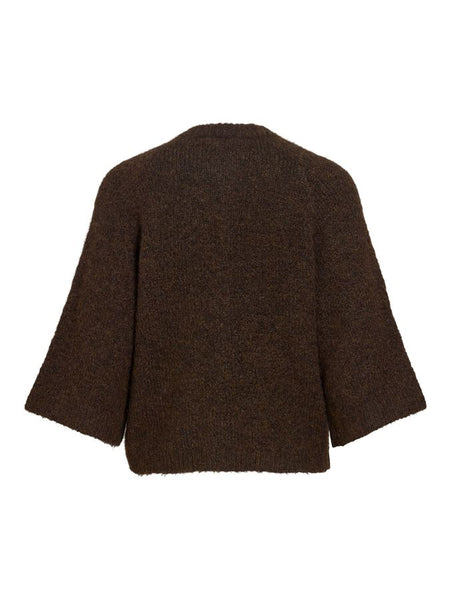 Vila 3/4 Sleeve Knitted Cardigan In Brown