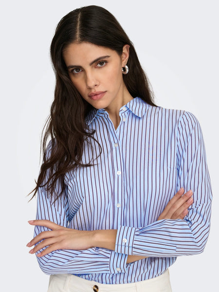 JDY Oversized Long Sleeve Stripe Shirt In Blue