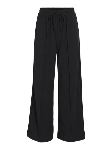 Vila High Waisted Wide Leg Seam Front Trousers In Black