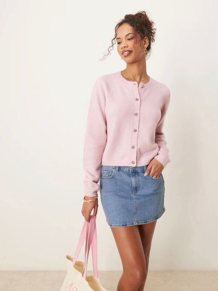 JDY Chloe Crew Neck Cardigan In Pink