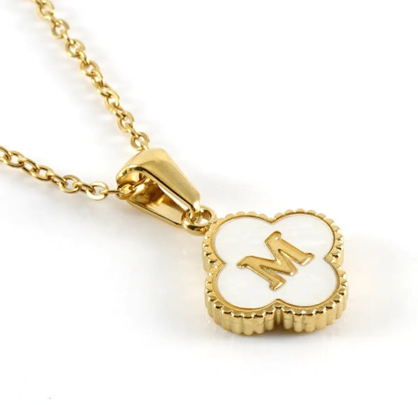 Gold Clover Initial Necklace