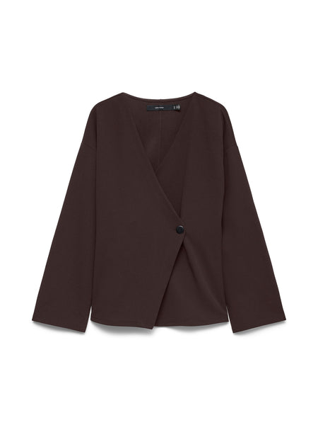 VM Asymmetric Wrap Front Long Sleeve Top In Chocolate Brown