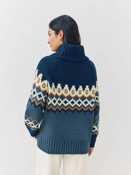 Only Chunky Fairisle Roll Neck Knitted Jumper in Navy
