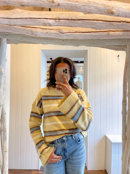 VM O Neck Striped Knit Jumper in Pastel Yellow