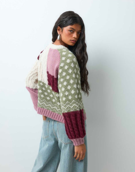 VM Oversized Chunky Patchwork Knit Jumper