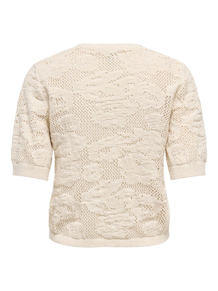 Only Crochet Knit Vneck Cardigan In Cream
