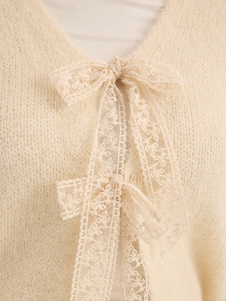 Only Lace Tie Front Long Sleeve Cardigan