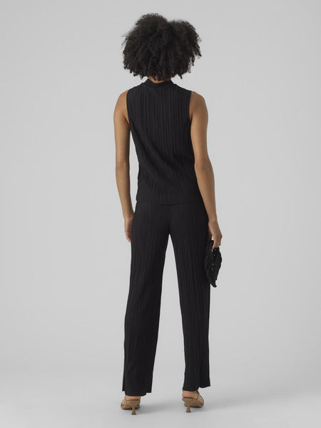 VM Black Plisse Wide Leg Trouser & Sleeveless Top Matching Co-ord