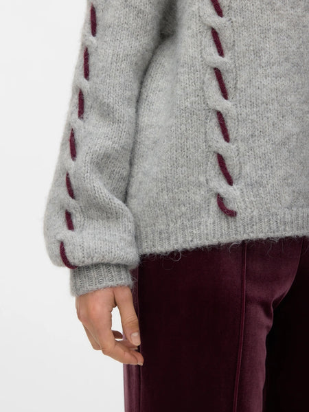 VM Cable Knit Jumper with Contrast Handstitch Detail In Grey