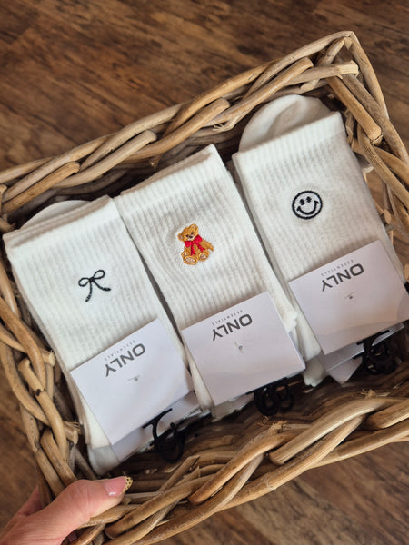 Only White Embroidered Sport Socks - 4 Designs Available
