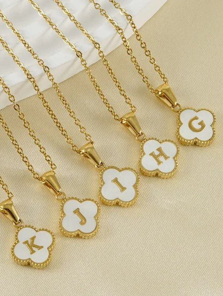 Gold Clover Initial Necklace