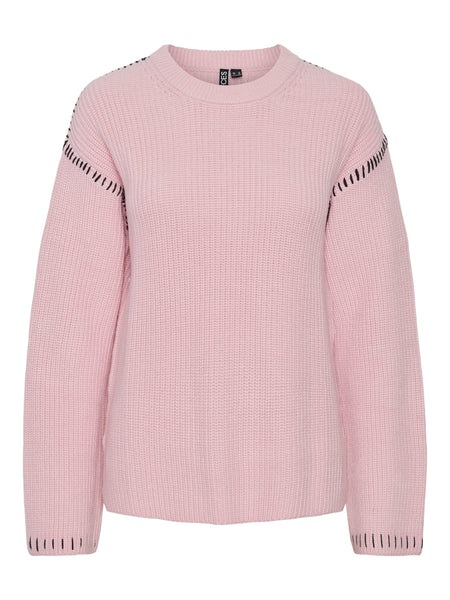 Pieces Pink Contrast Stitch Knit Jumper