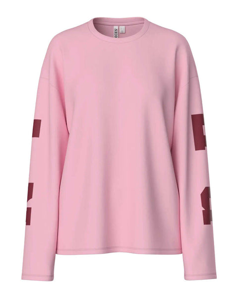 Pieces Long Sleeve Berlin Printed Back Tshirt In Pink