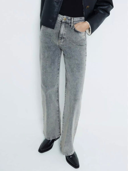 JDY High Waist Wide Leg Jeans In Grey