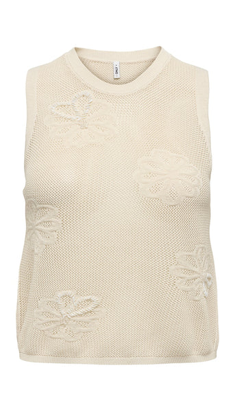 Only Floral Crochet Sequin Sleeveless Tank Top In Cream