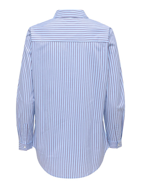 JDY Oversized Long Sleeve Stripe Shirt In Blue