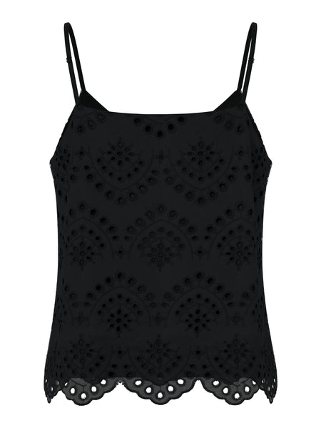 Pieces Broderie Anglaise Sleeveless Top In Black