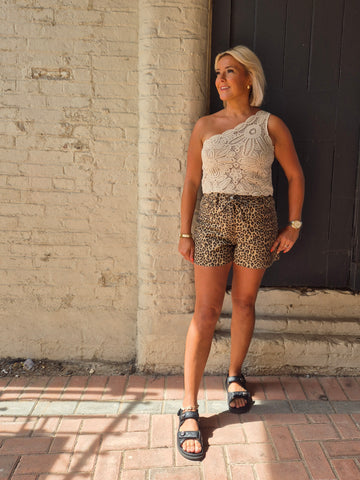 Only Leopard Print High Waist Denim Shorts