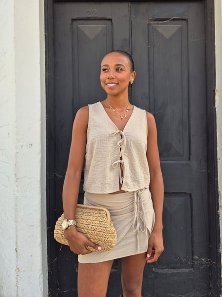 Only Tie Front Waistcoat & High Waist Ruched Front Mini Skirt Co-ord Set - Items Sold Separately
