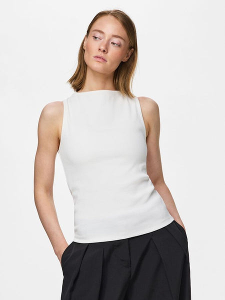 Pieces Ribbed Boatneck Sleeveless Vest Top In White