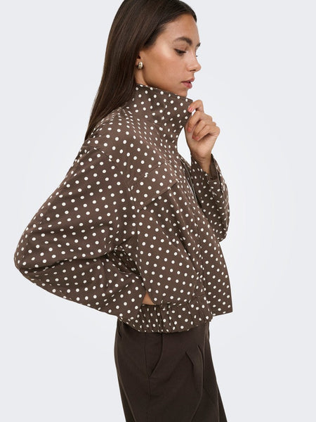 JDY Funnel Neck Jacket In Brown Polkadot