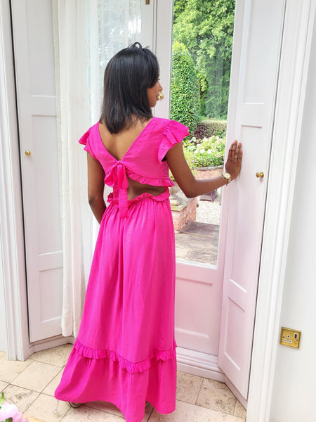 Vila Tie Back Hot Pink Maxi Dress