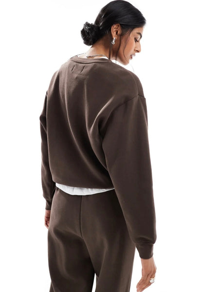 Pieces Oversized Sweatshirt In Chocolate Brown Part of a Co-ord Set - Items Sold Separately