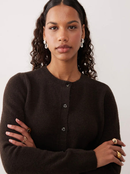 JDY Crew Neck Cardigan In Chocolate Brown