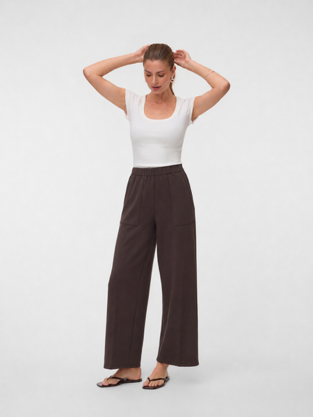 VM Lightweight Wide Leg Trousers In Chocolate Brown - Part of a Co-ord Set