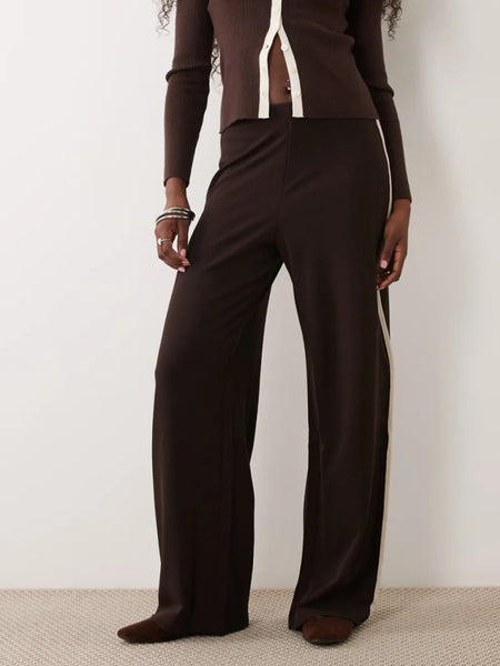 JDY Wide Leg Side Stripe Trousers In Chocolate Brown