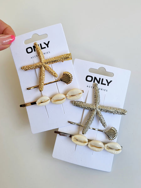 Only 3 Pack Sea Shell Hair Clips - Gold Or Silver