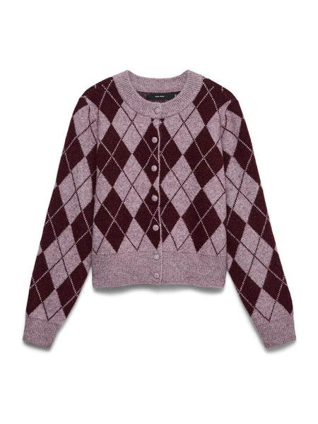 VM Pink & Burgundy Argyle Cropped Knit Cardigan
