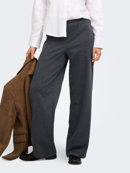 Only Herringbone Wide Leg Trousers In Dark Grey