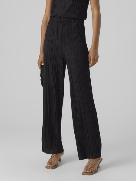 VM Black Plisse Wide Leg Trouser & Sleeveless Top Matching Co-ord