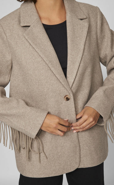 Pieces Tassel Detail Jacket in Oat