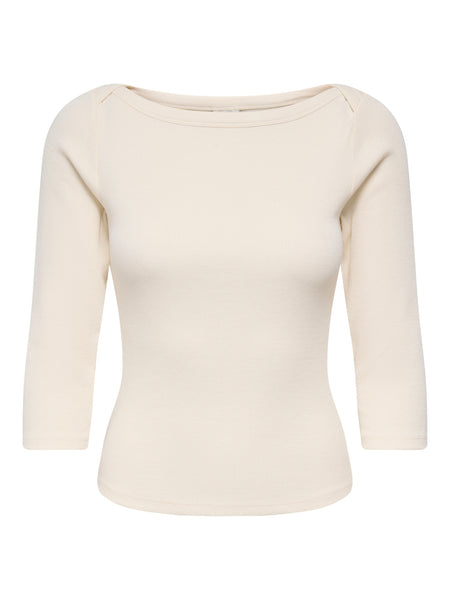 JDY Boatneck 3/4 Sleeve Top In Cream