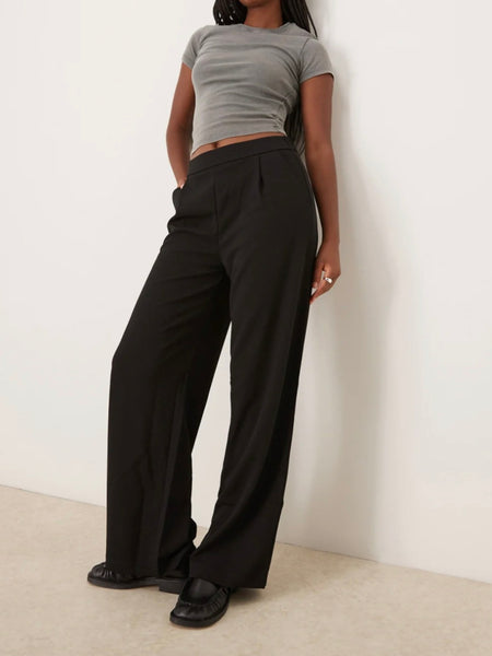 JDY High Waisted Wide Leg Trousers In Black